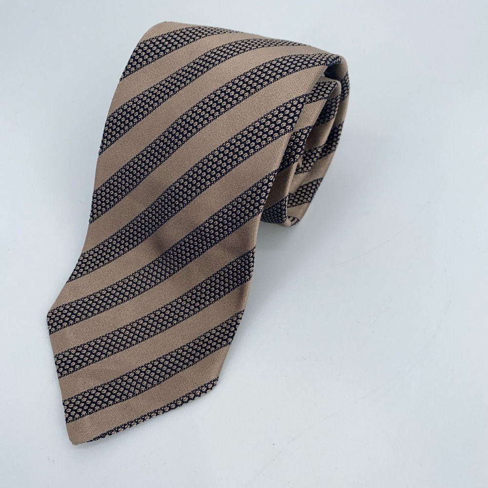 Eton Tie Mens One Size Brown Black Striped Silk Professional Necktie Italy Made